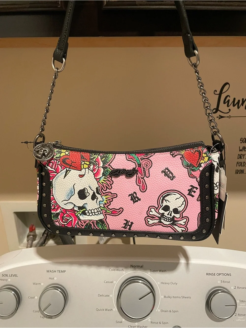 NWT Ed Hardy Pink Skull-Print Shoulder Bag